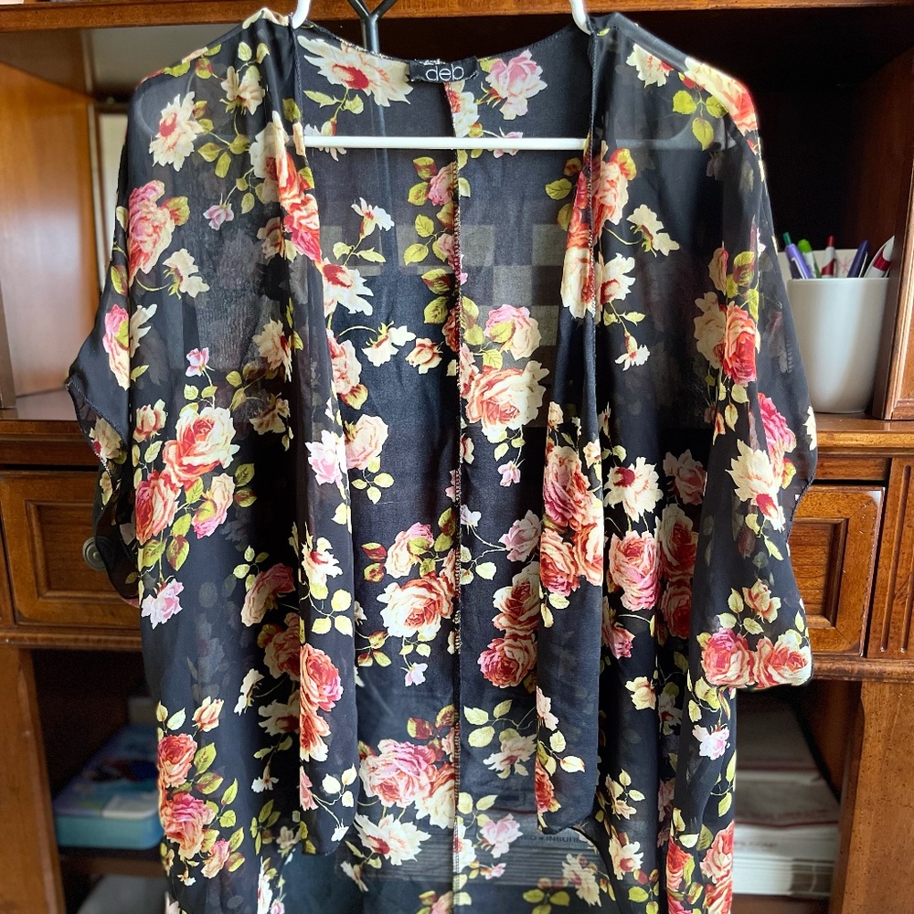 Deb Kimono in Charcoal black and Roses